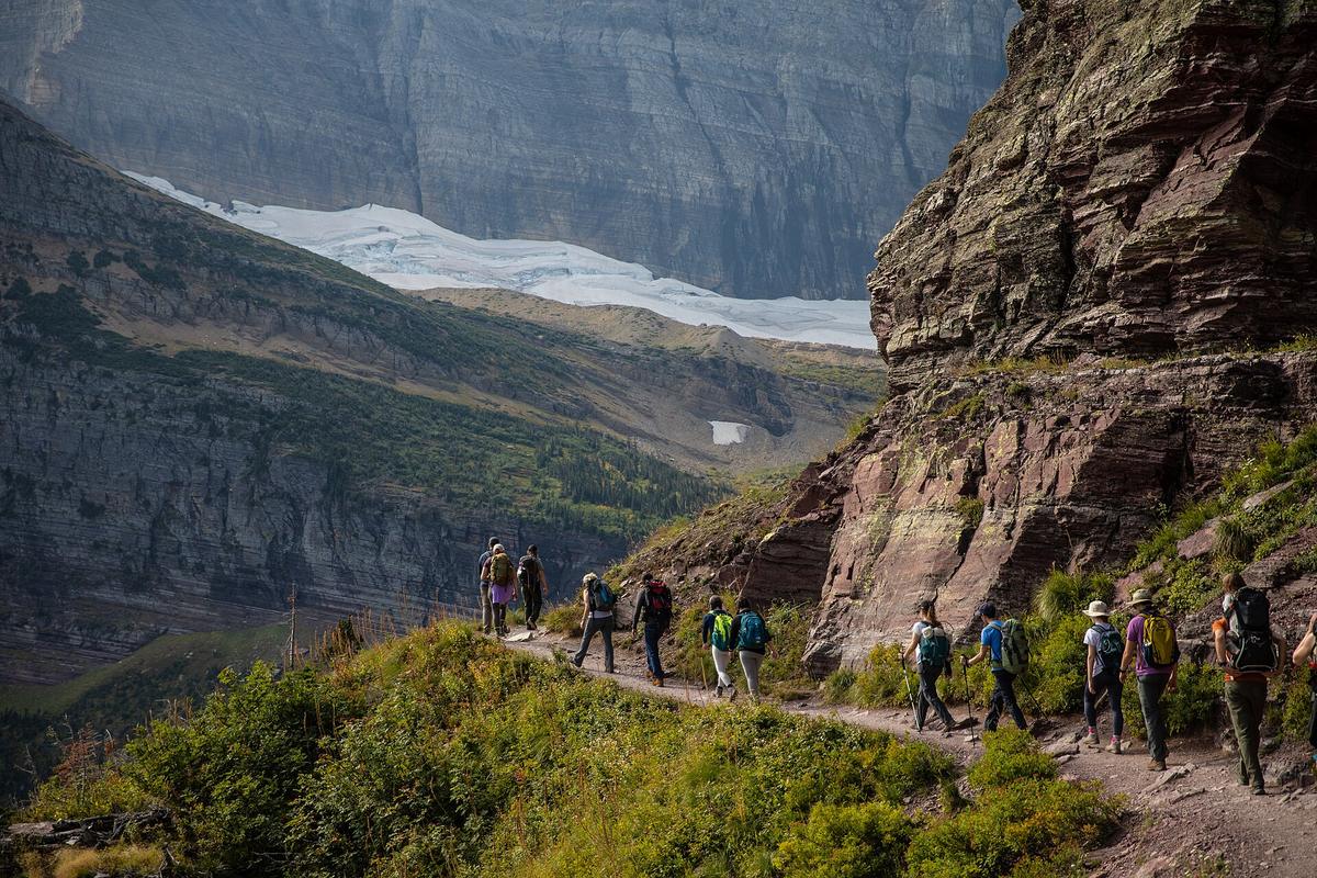 group of hikers trail